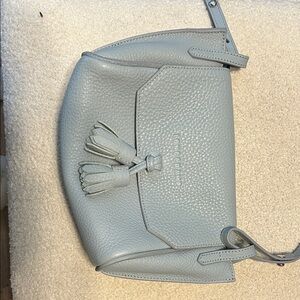 Longchamp Light Gray Pebbled Leather Crossbody with Tassel Detail